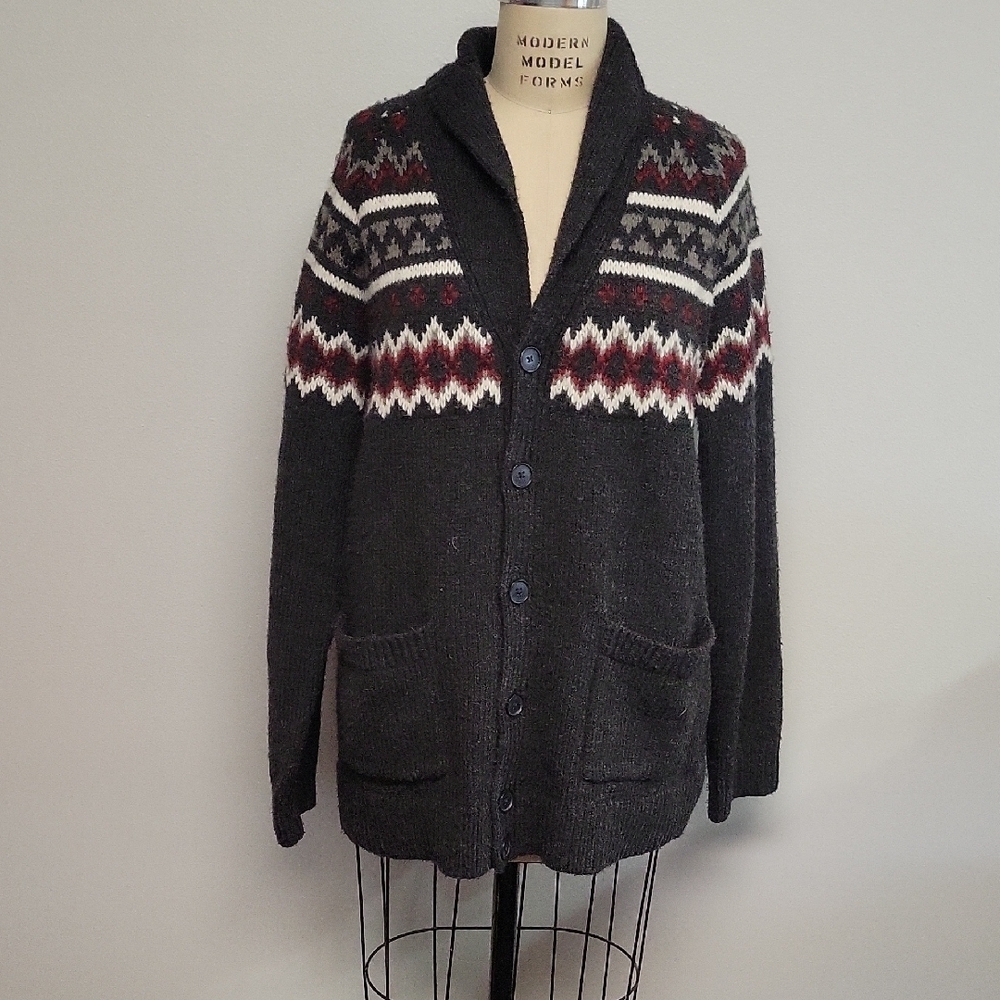 GAP Men's Shawl Collar Charcoal Patterned Cardigan